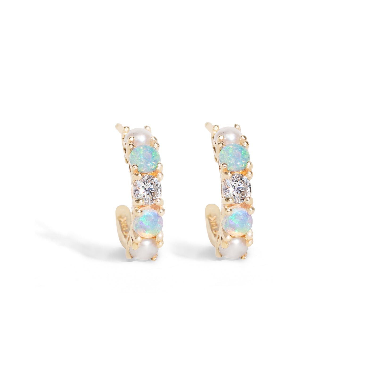 Opal Diamond Pearl Hoops