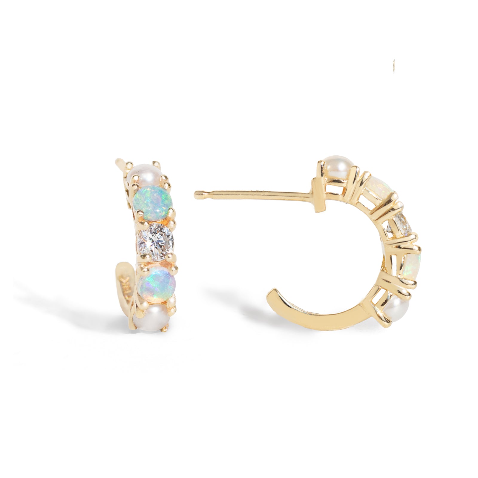 Opal Diamond Pearl Hoops