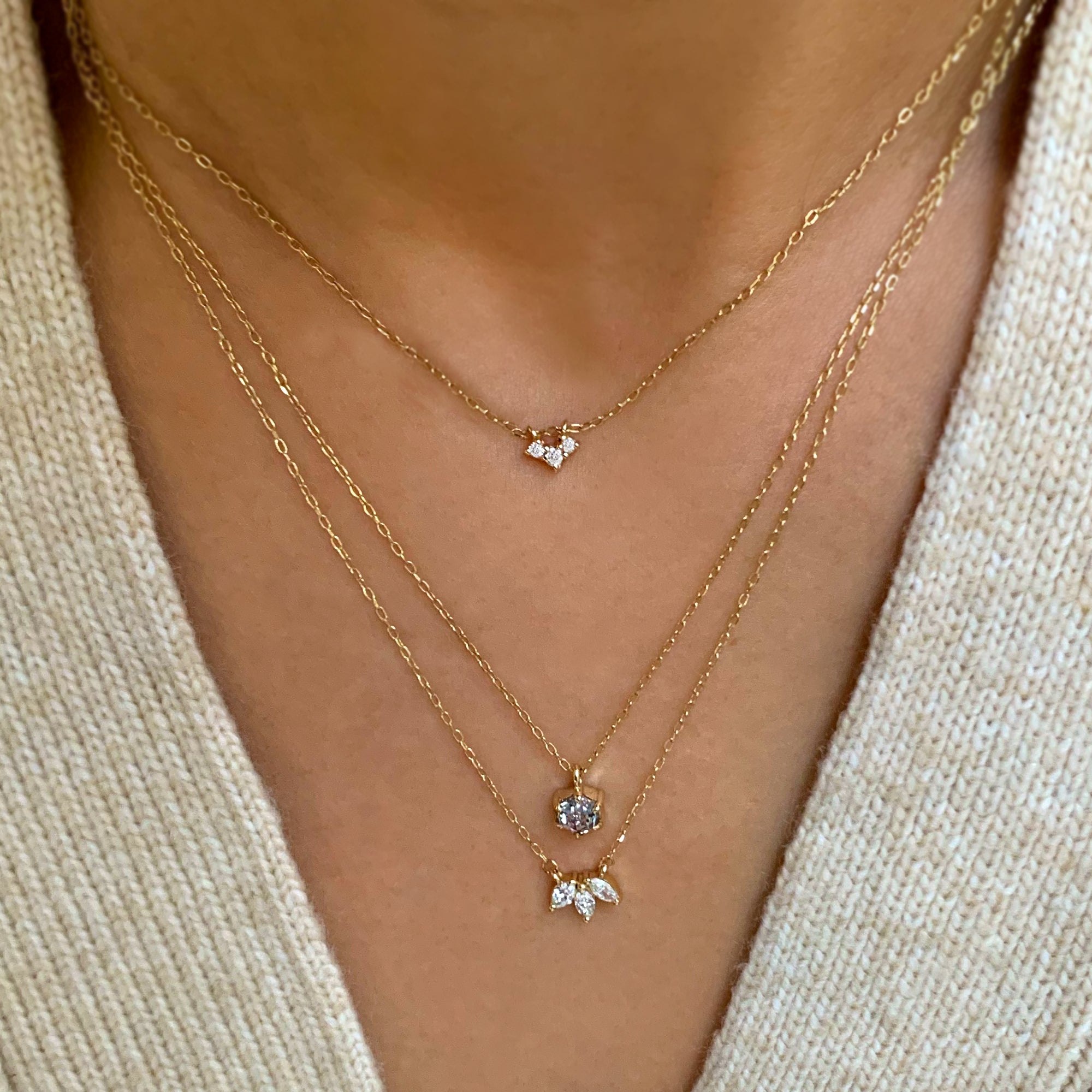 Jamie Park Jewelry - Three Diamond Necklace Upgrade everyday looks with this classic dainty diamond necklace. Perfect for day or night, this piece is perfect for wearing on special occasions or adding a touch of sparkles&nbsp;to your everyday look.