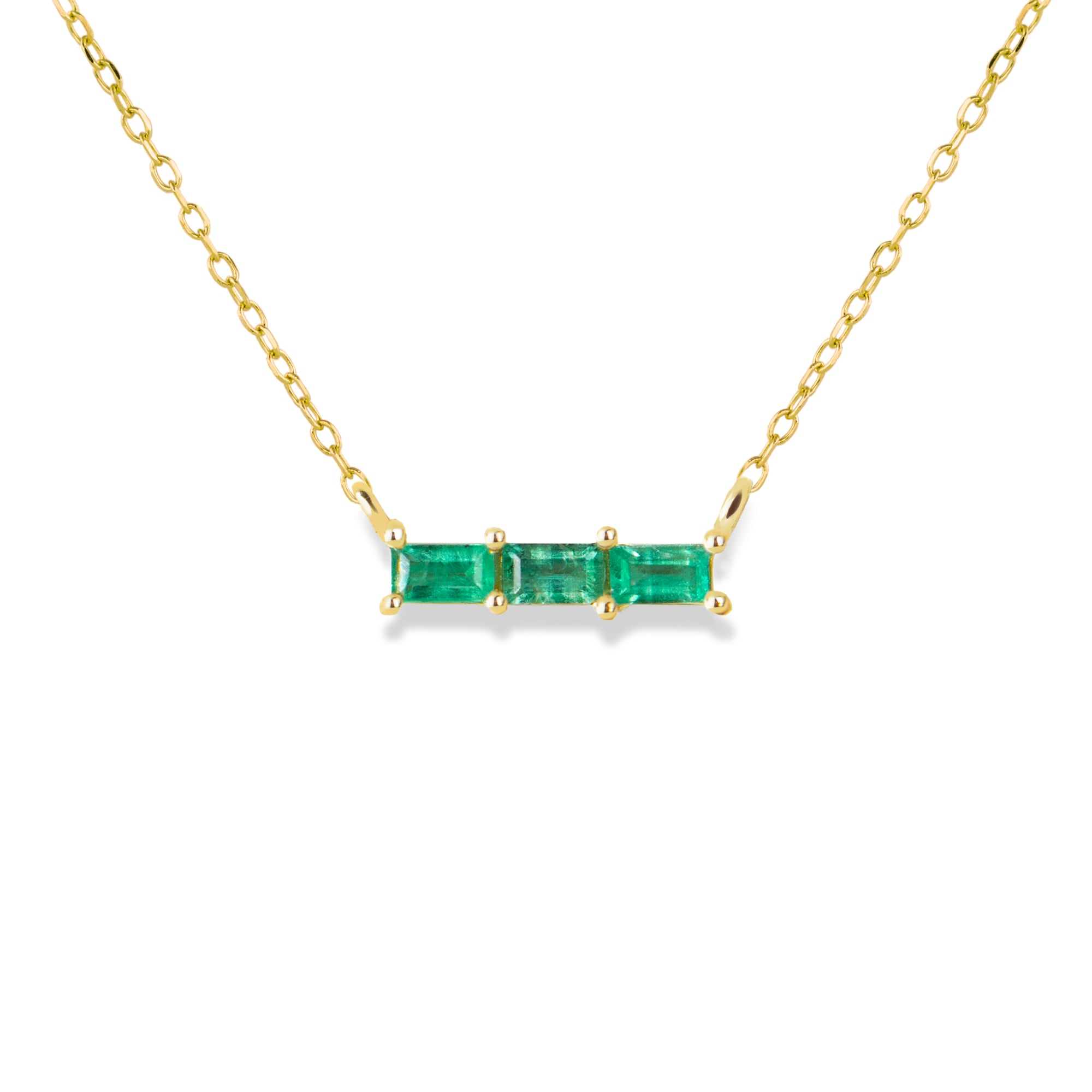 Three Baguette Emerald Necklace