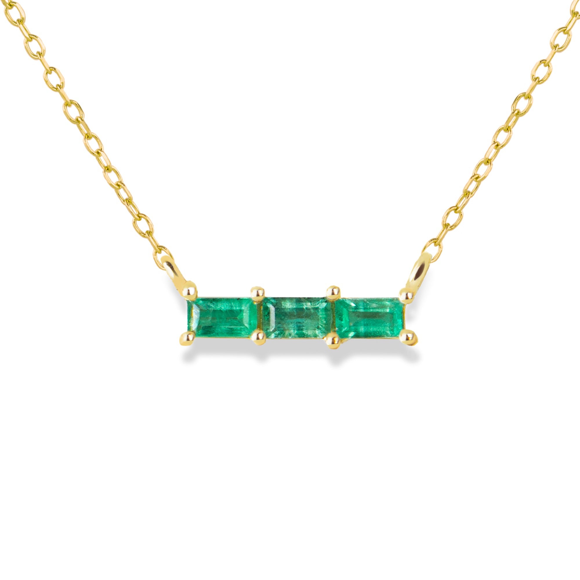 Three Baguette Emerald Necklace