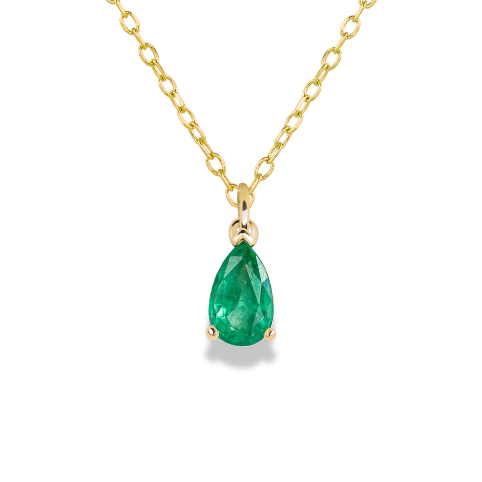 Jamie Park Jewelry - Pear Cut Emerald Necklace Our new Pear Cut Emerald Necklace is the perfect gift for birthdays, Mother's Day, and anniversaries. The stunning green hue of the pear-cut emerald radiates elegance and sophistication. This simple yet stylish necklace is great for the office, night outs, or any occasion.