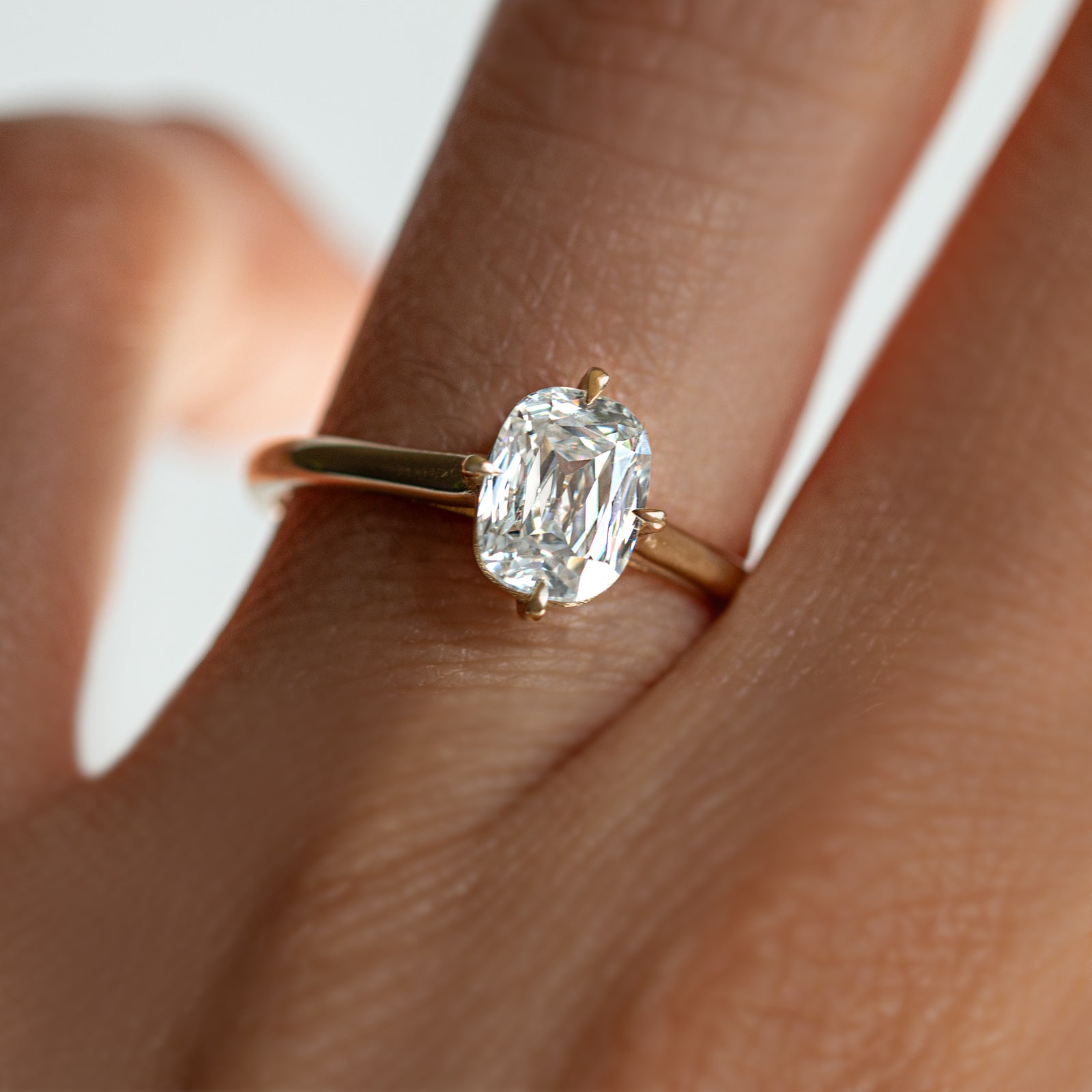 Jamie Park Jewelry| The Harper Ring features criss cut 2CT. moissanite. The criss cut looks larger than the actual carat weight while providing abundant sparkle. With its rounded-corner shape and the Harper's compass setting, this ring creates the mood of an antique-meets-modern look. It's an ideal choice for engagements, milestone celebrations, birthdays, and anniversaries.