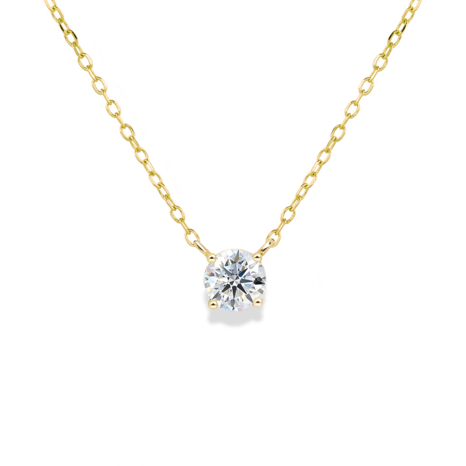 Jamie Park Jewelry - Round Diamond Solitaire Necklace This Round Diamond Solitaire Necklace features a sparkling lab diamond, set in a classic four prong design. With each diamond certified by IGI, this necklace makes for a timeless and cherished gift, perfect for any special occasion. Add a touch of elegance to any outfit with this beautiful piece. Chain length 16-18" 