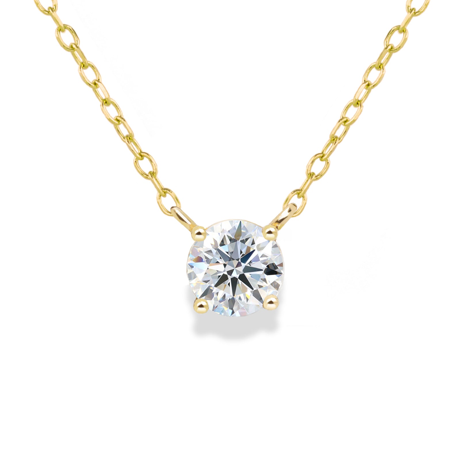 Jamie Park Jewelry - Round Diamond Solitaire Necklace This Round Diamond Solitaire Necklace features a sparkling lab diamond, set in a classic four prong design. With each diamond certified by IGI, this necklace makes for a timeless and cherished gift, perfect for any special occasion. Add a touch of elegance to any outfit with this beautiful piece. Chain length 16-18" 