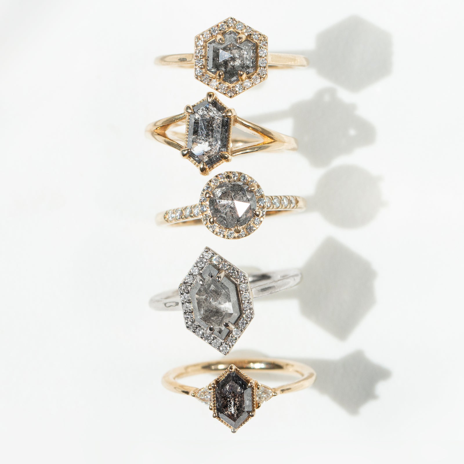 Dunn 1.5 ct. Hexagon Salt and Pepper Diamond Halo Ring