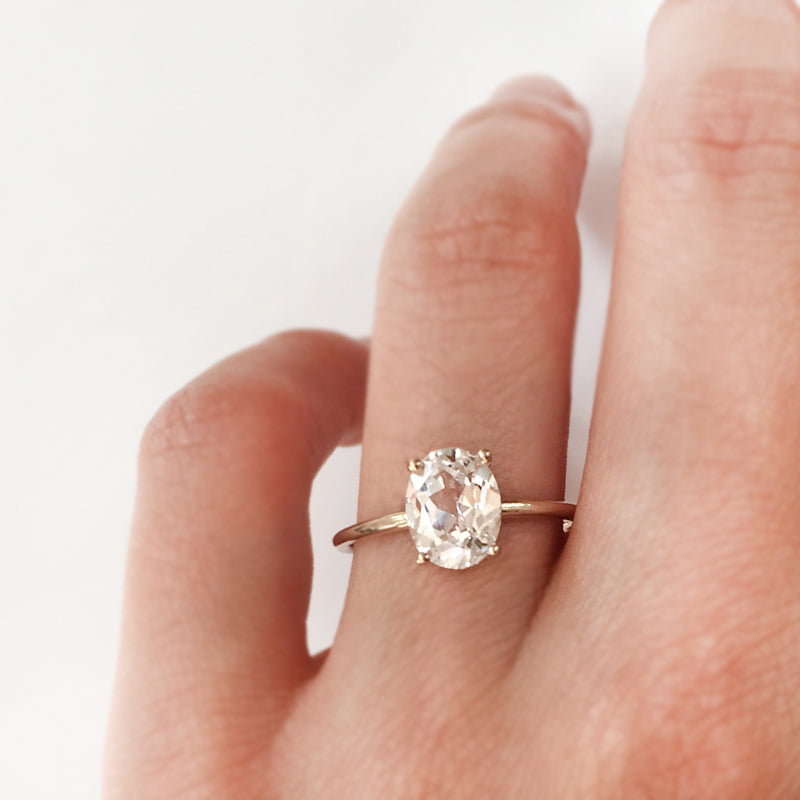 14K Oval White Sapphire Luna Ring by Jamie Park