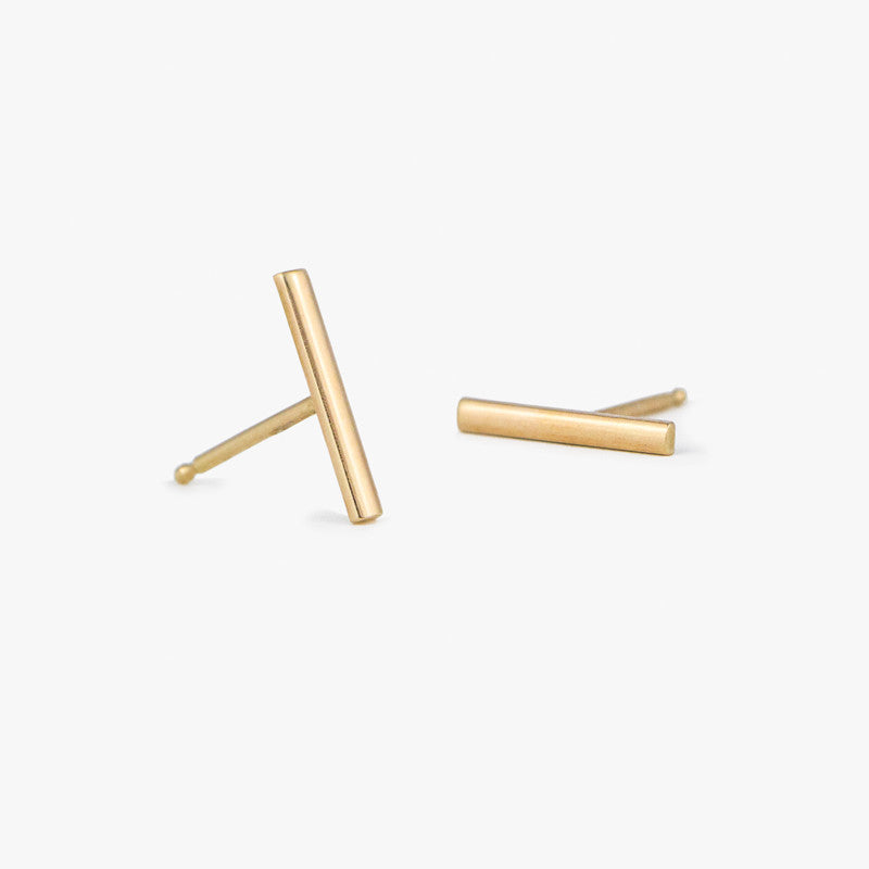 14K bar earrings, bar studs, by jamie park jewelry
