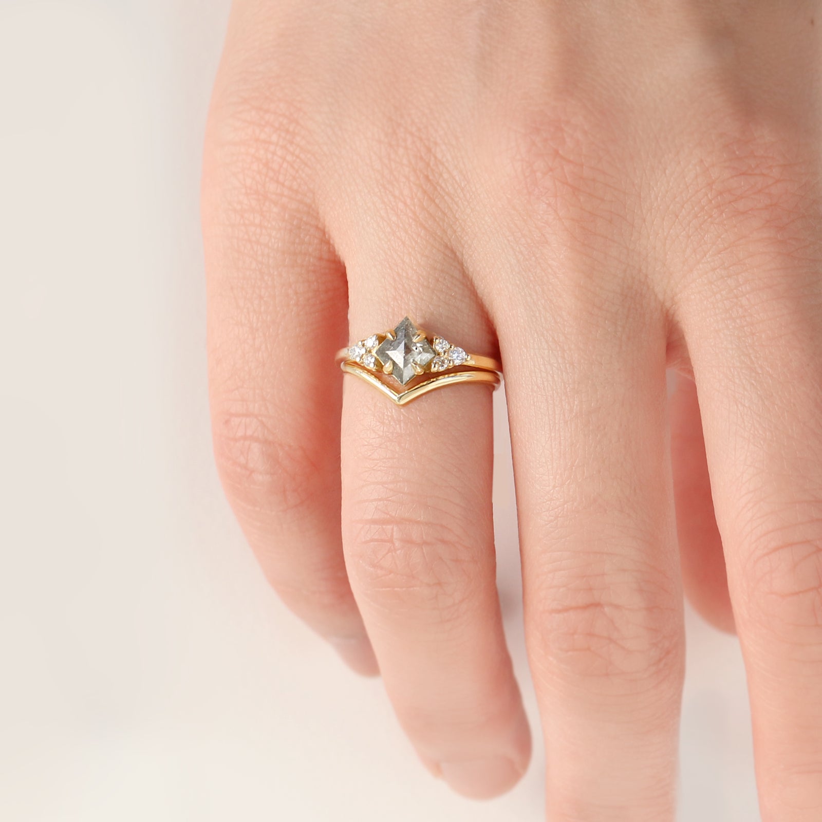 Jamie Park Jewelry - 0.68CTW Kite Cut Salt and Pepper Diamond Ring
