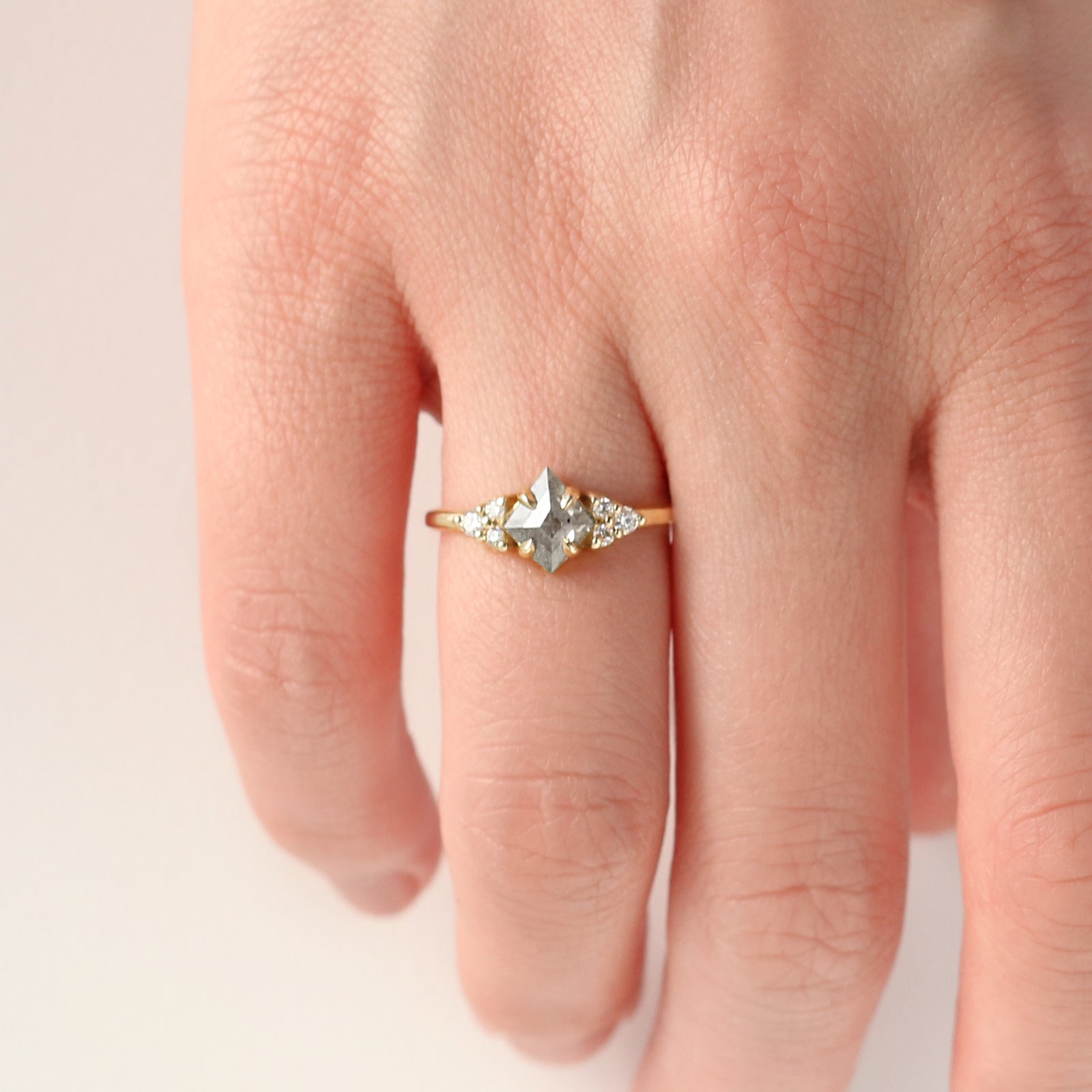 Jamie Park Jewelry - 0.68CTW Kite Cut Salt and Pepper Diamond Ring