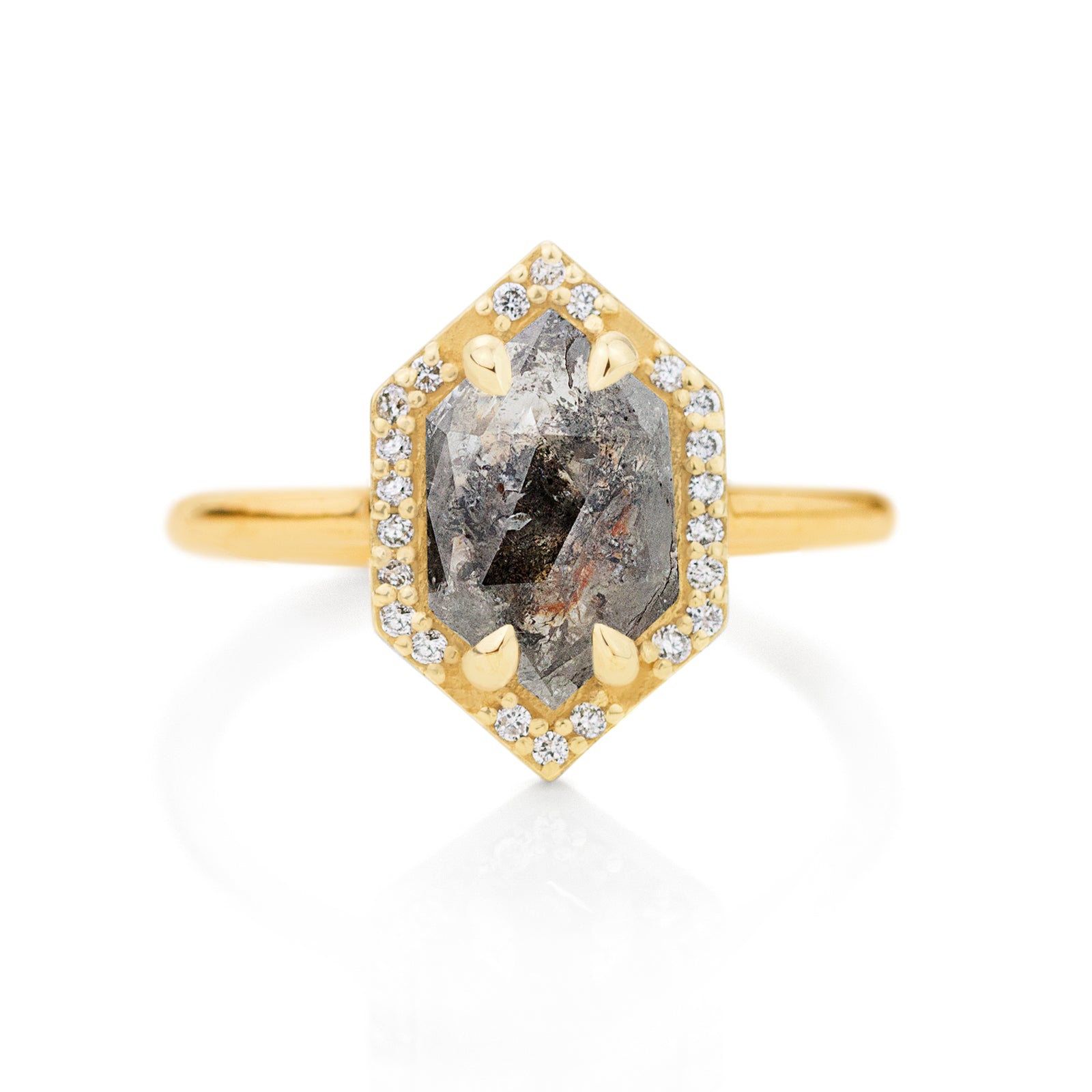 Jamie Park Jewelry - 1.85CT Hexagon Salt and Pepper Diamond Halo Ring