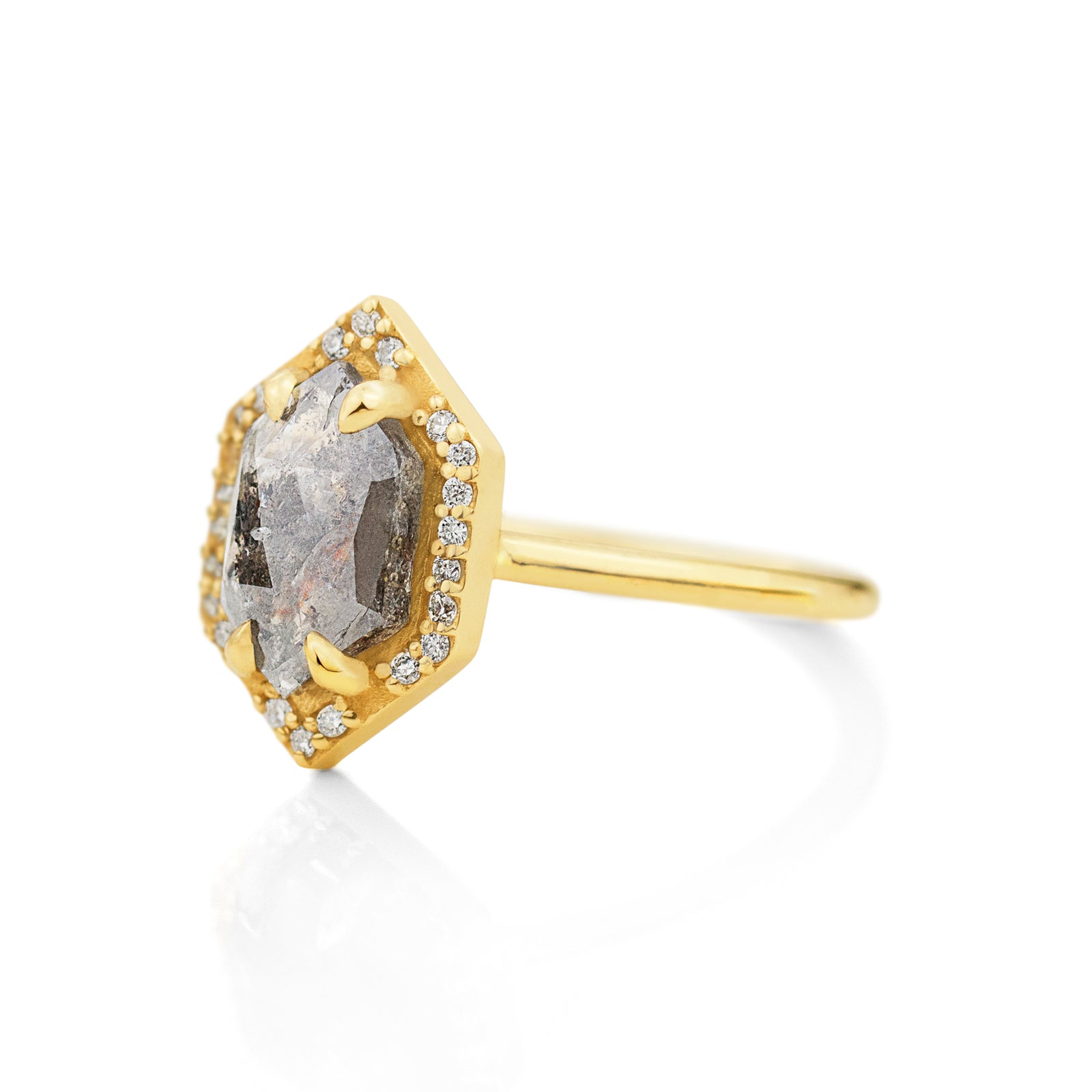 Jamie Park Jewelry - 1.85CT Hexagon Salt and Pepper Diamond Halo Ring
