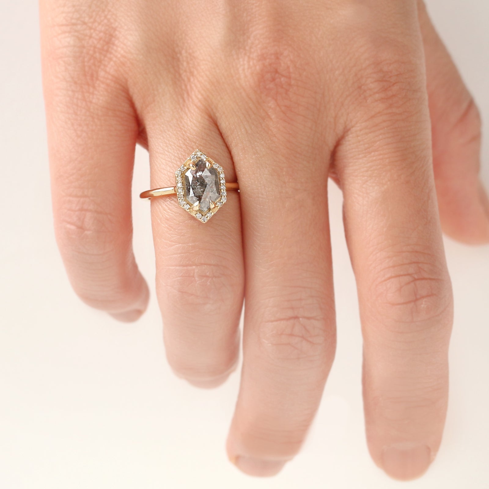 Jamie Park Jewelry - 1.85CT Hexagon Salt and Pepper Diamond Halo Ring