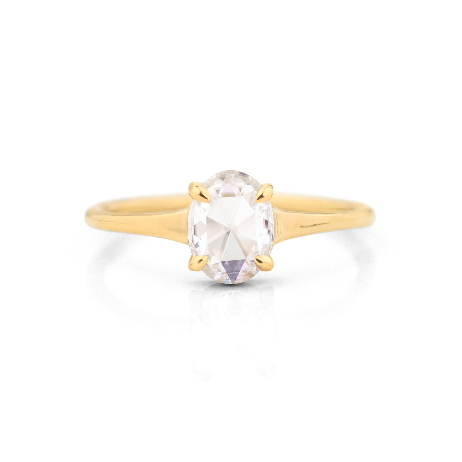 Jamie Park Jewelry | Haven Oval Rose Cut Moissanite Ring https://jamieparkjewelry.com/products/haven-moissanite-ring If you have had your heart set on a unique yet minimal design, the Haven Oval Rose Cut Moissanite Ring is the perfect choice. The larger facets create more dramatic brilliance, while the vintage-inspired rose cut adds a romantic and unique touch to this ring. The low-profile setting makes it ideal for everyday wea