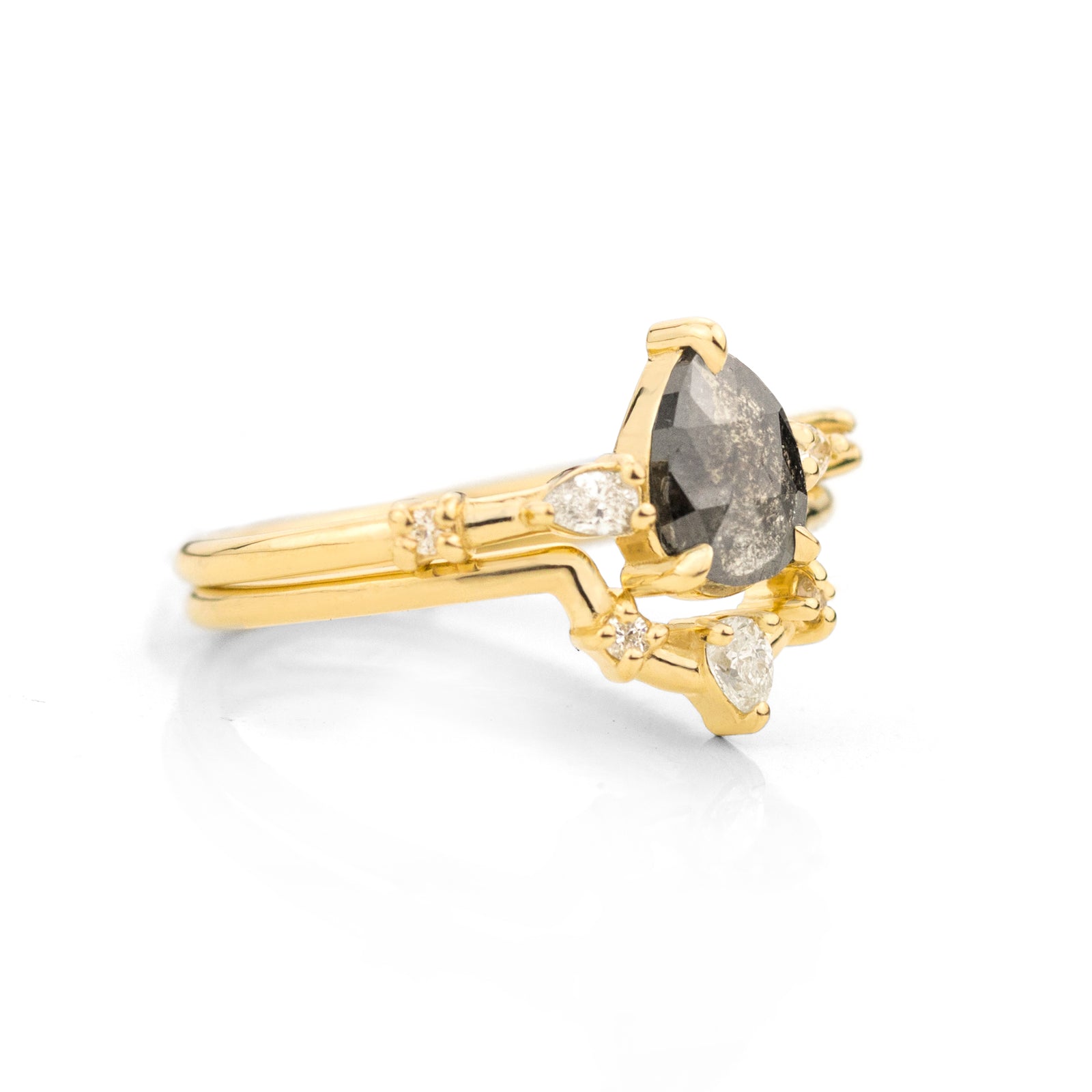 Pear Cut Salt and Pepper Diamond Ring Set | Jamie Park Jewelry