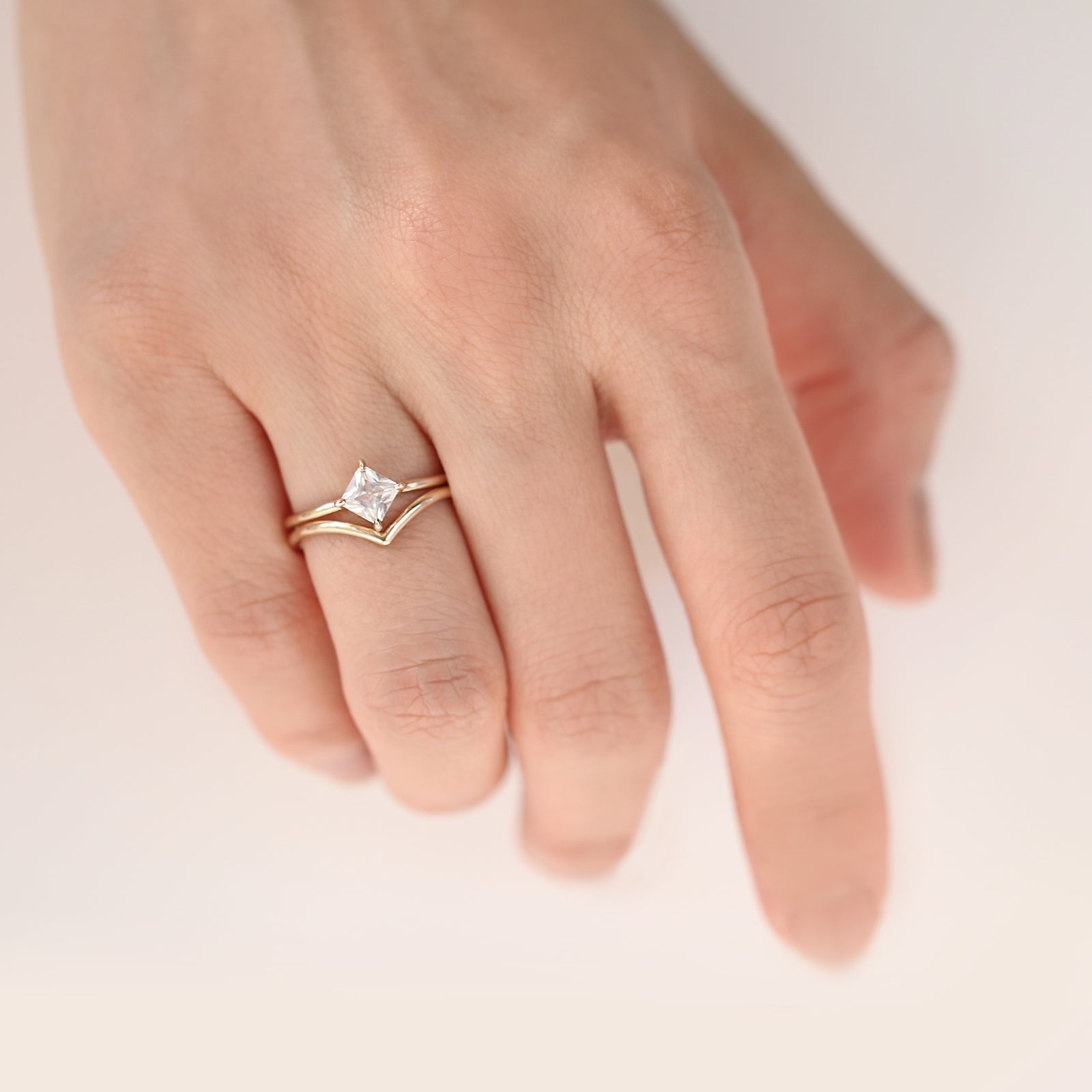 Princess cut white sapphire ring by Jamie Park Jewelry