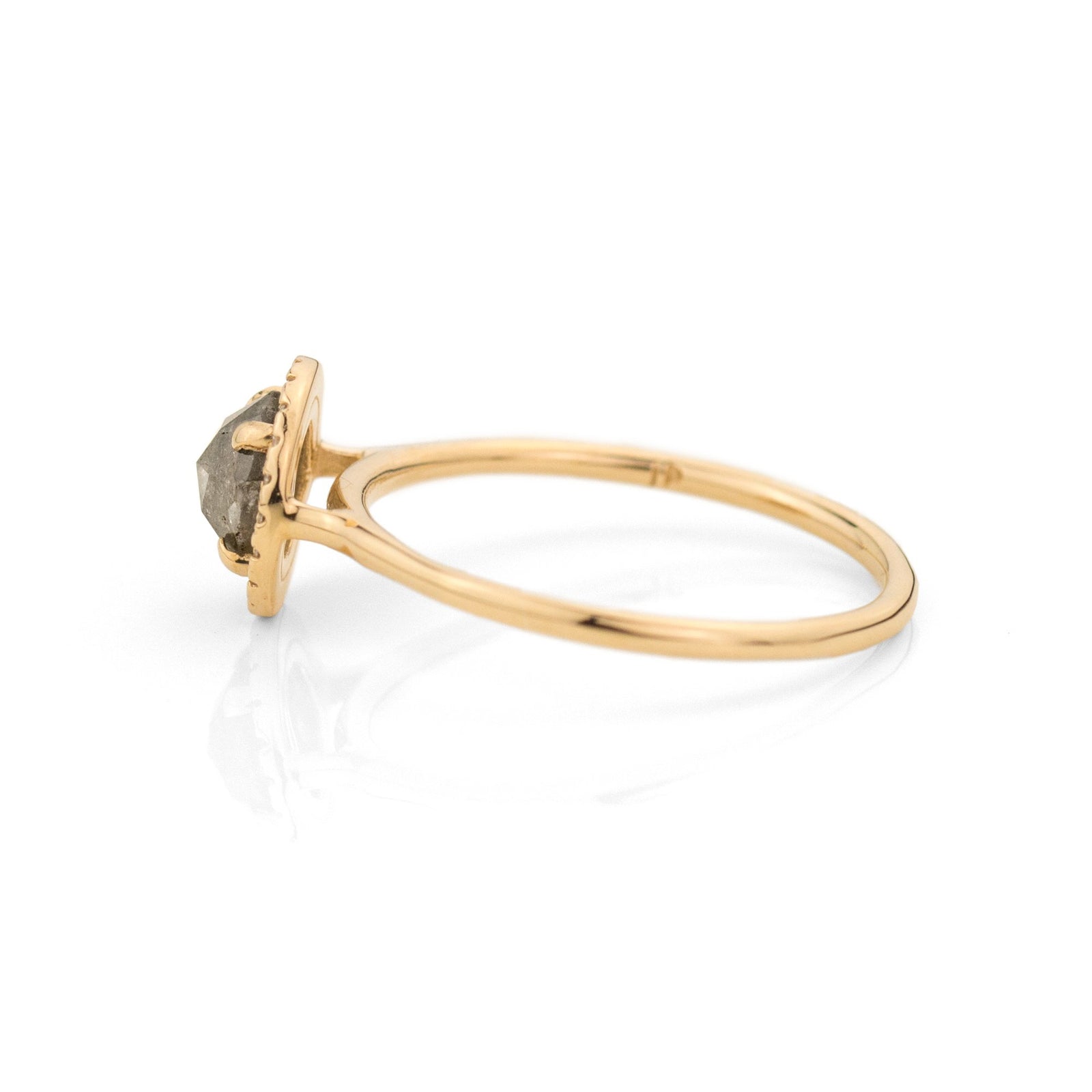 Round Halo Salt and Pepper Diamond Ring by Jamie Park Jewelry