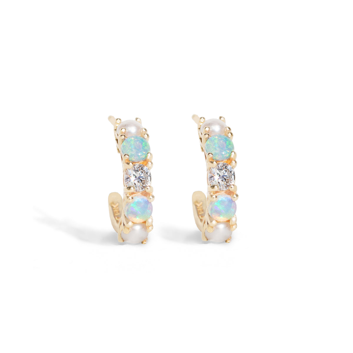 Opal Diamond Pearl Hoops