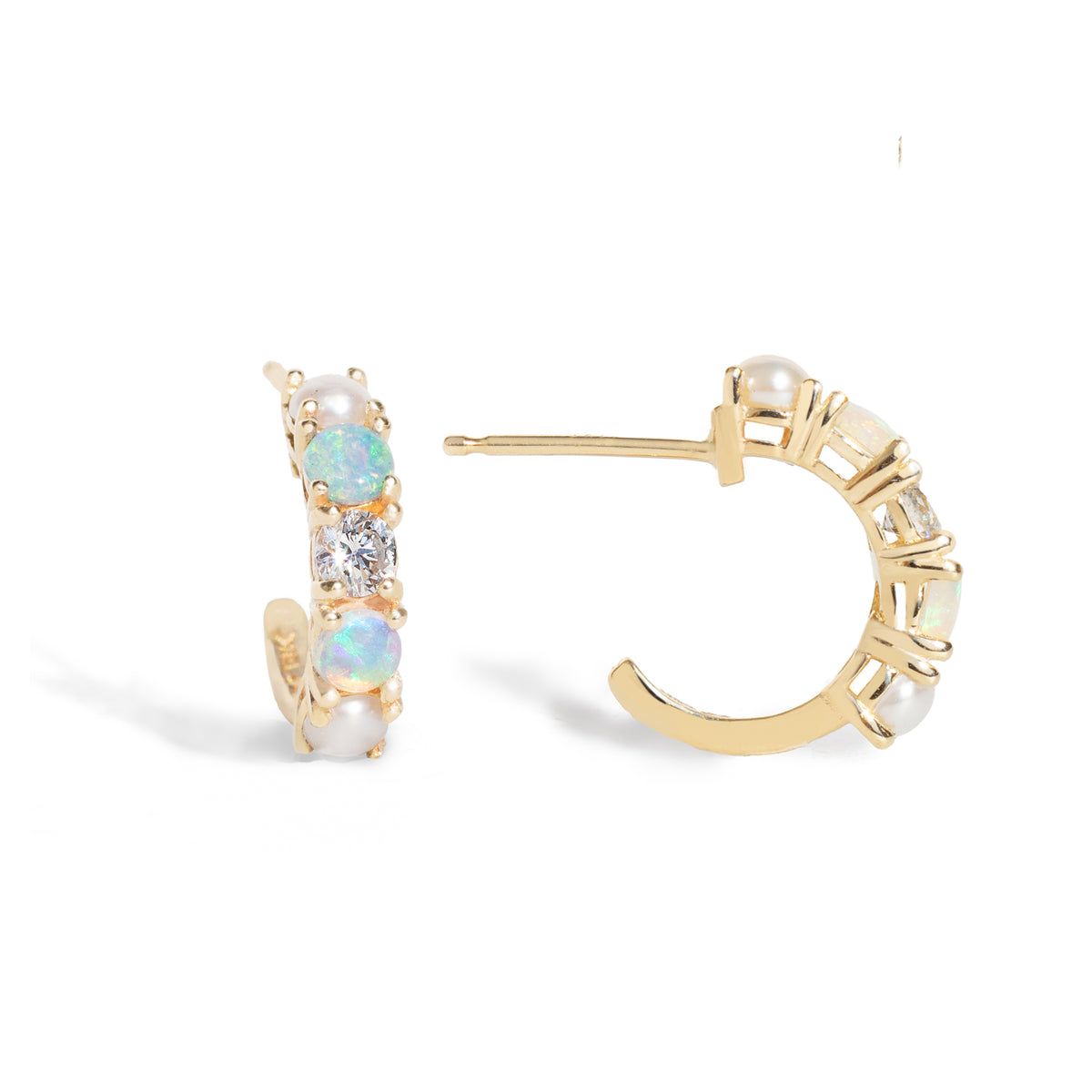 Opal Diamond Pearl Hoops