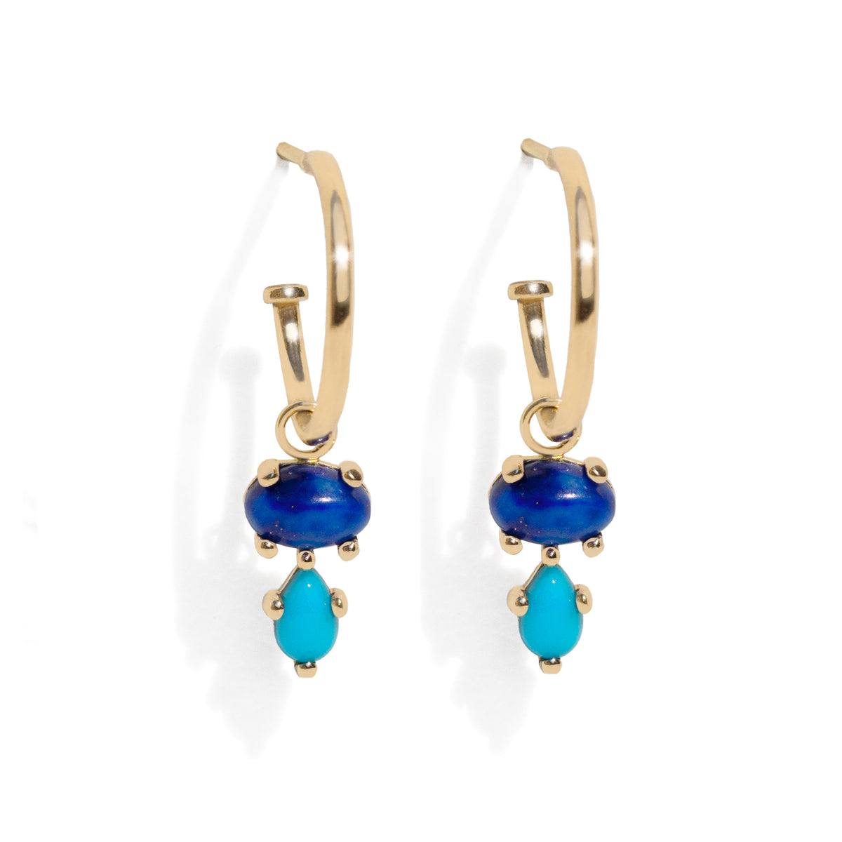 Bubble Drop Lapis Turquoise Hoop Earrings