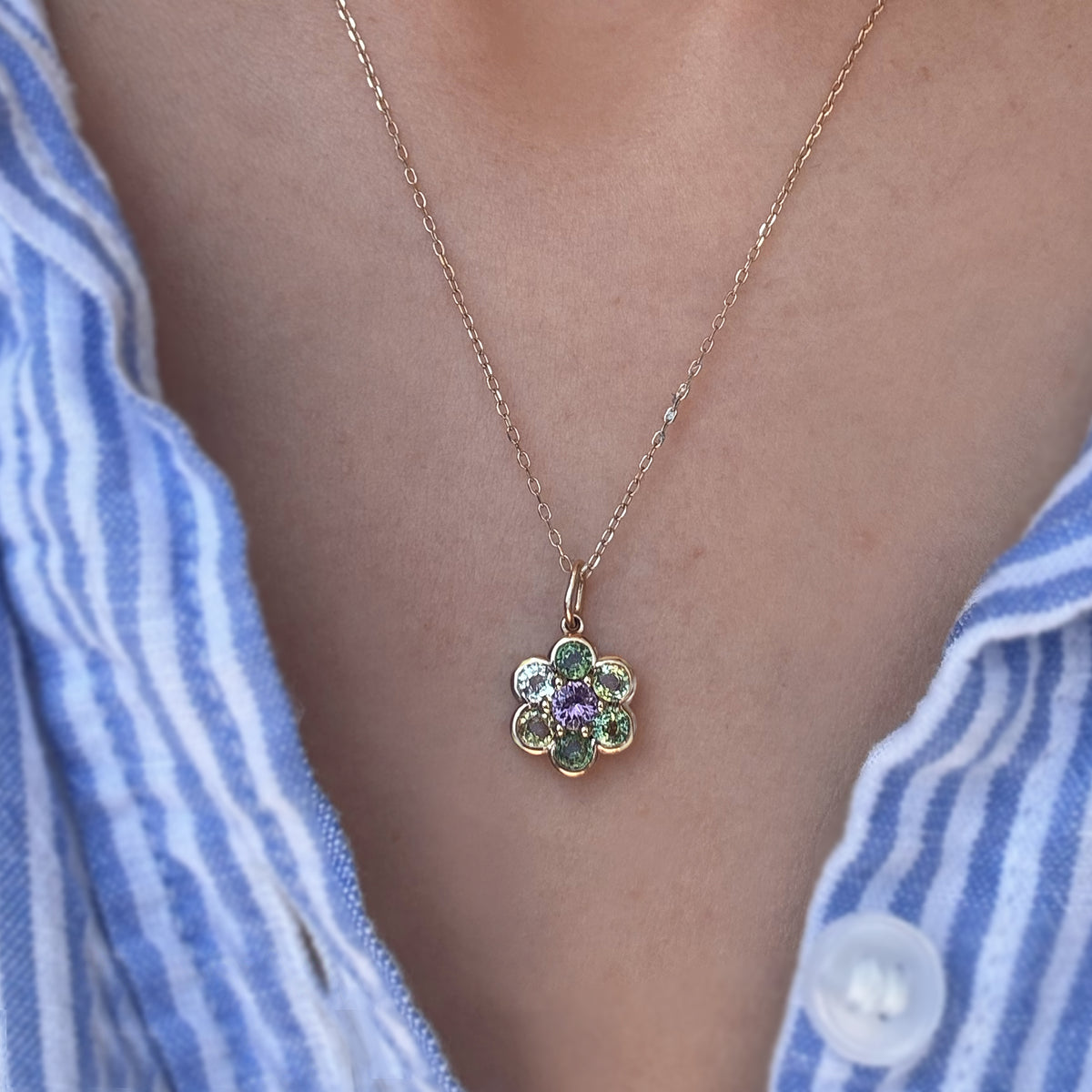Green Bloom Charm Necklace