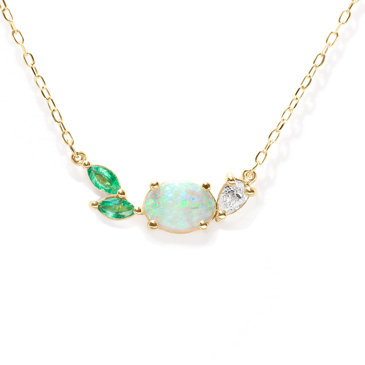Opal Emerald Cluster Necklace