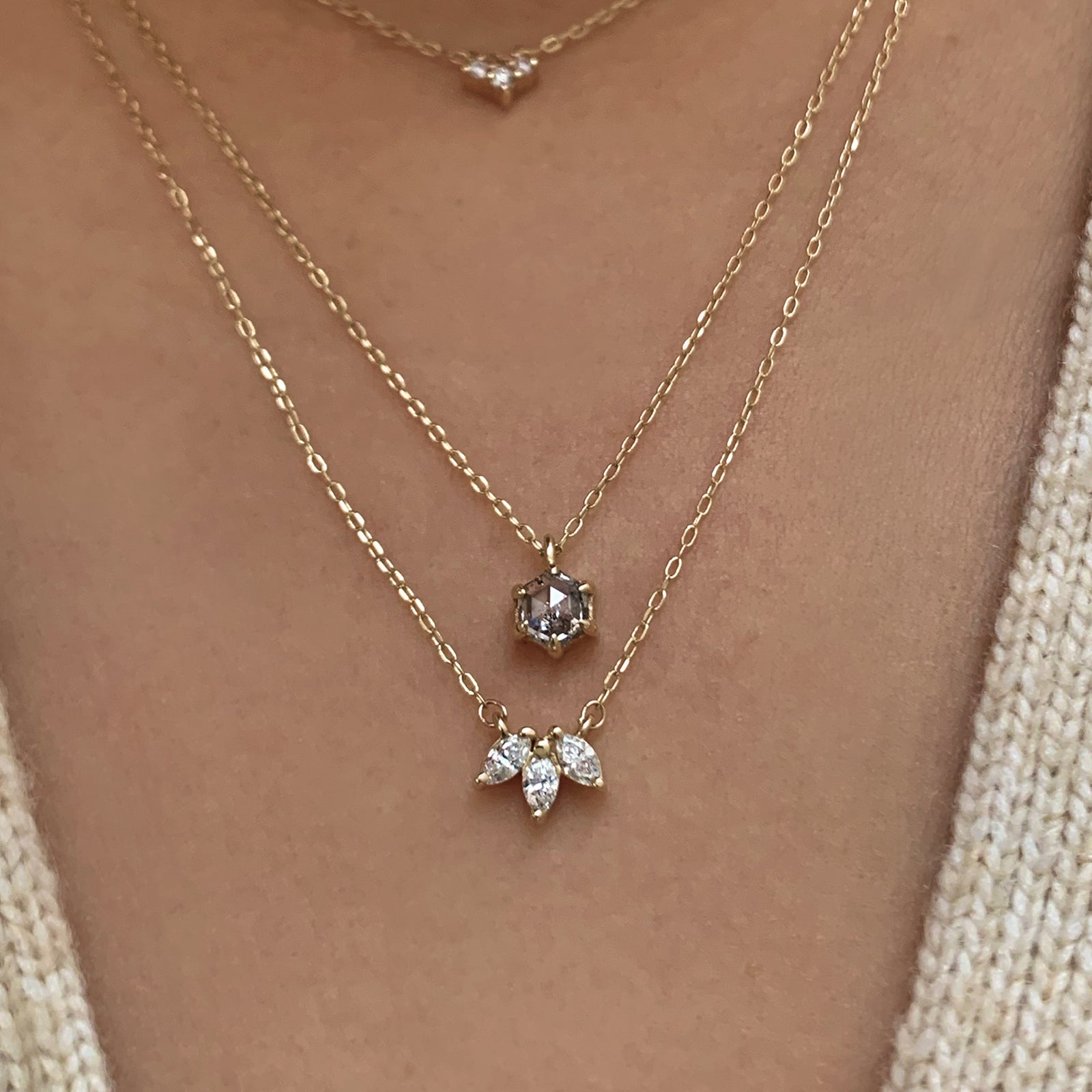 Hexagon Salt and Pepper Diamond Necklace