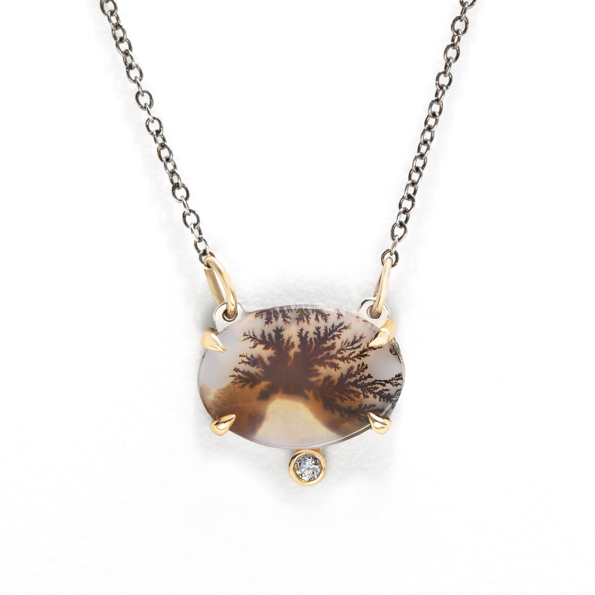 Landscape Agate &amp; Diamond Necklace