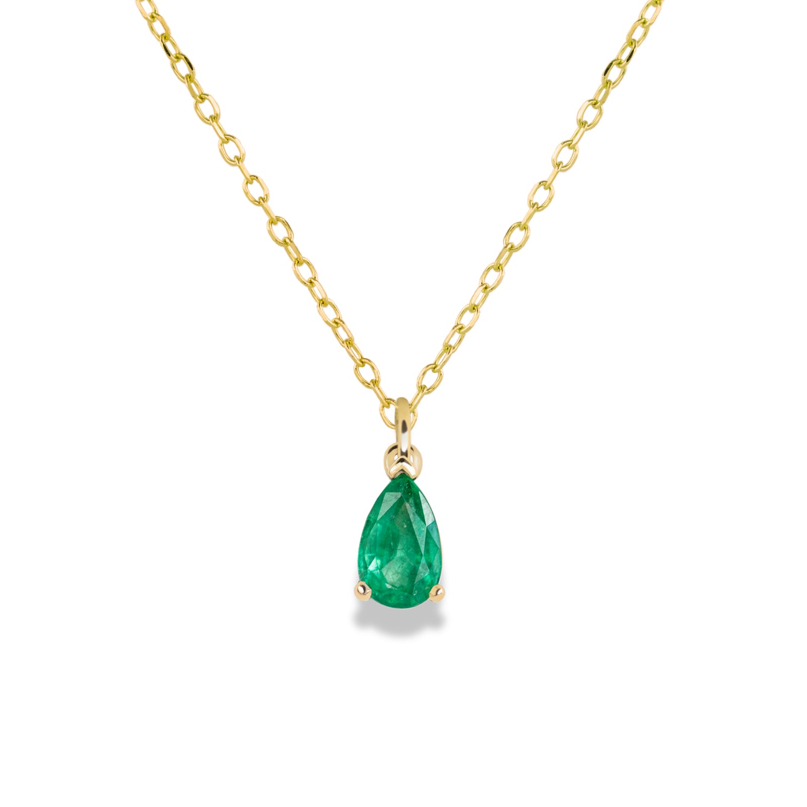 Jamie Park Jewelry - Pear Cut Emerald Necklace Our new Pear Cut Emerald Necklace is the perfect gift for birthdays, Mother's Day, and anniversaries. The stunning green hue of the pear-cut emerald radiates elegance and sophistication. This simple yet stylish necklace is great for the office, night outs, or any occasion.