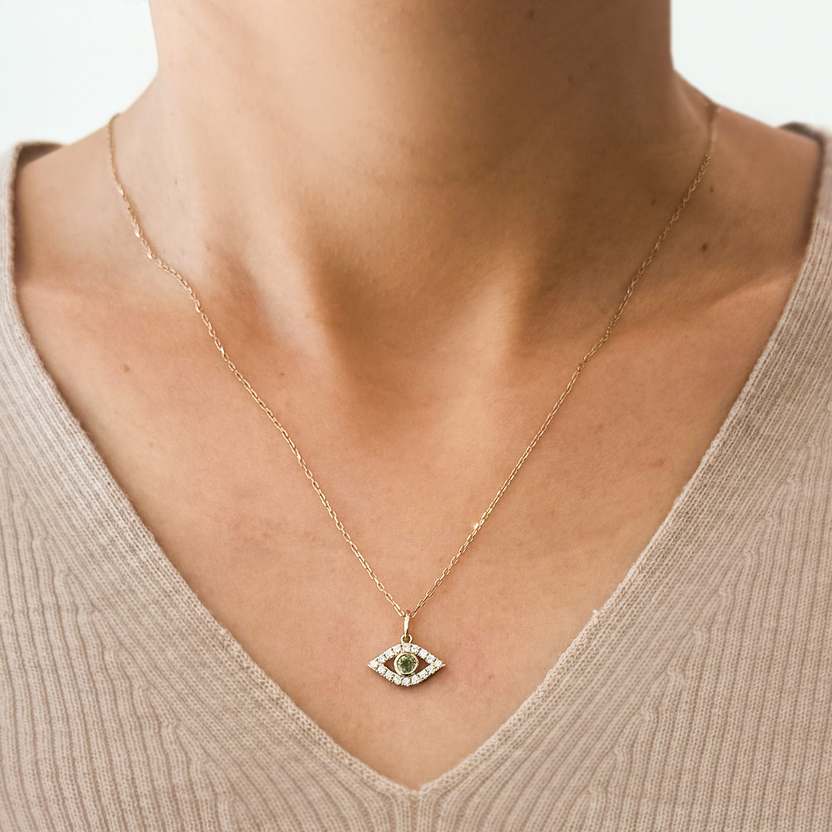 Green Eye Charm Necklace