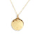 The Three Star Necklace features a hand-forged 14K gold round charm, adorned with three starburst-set natural diamonds at its center. 