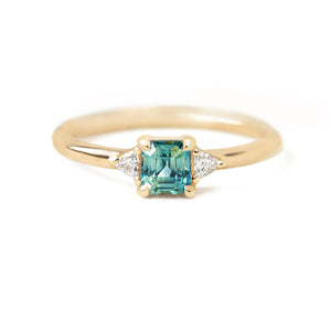 Jamie Park Jewelry - 0.7ct. Teal Sapphire Trillion Diamond Ring