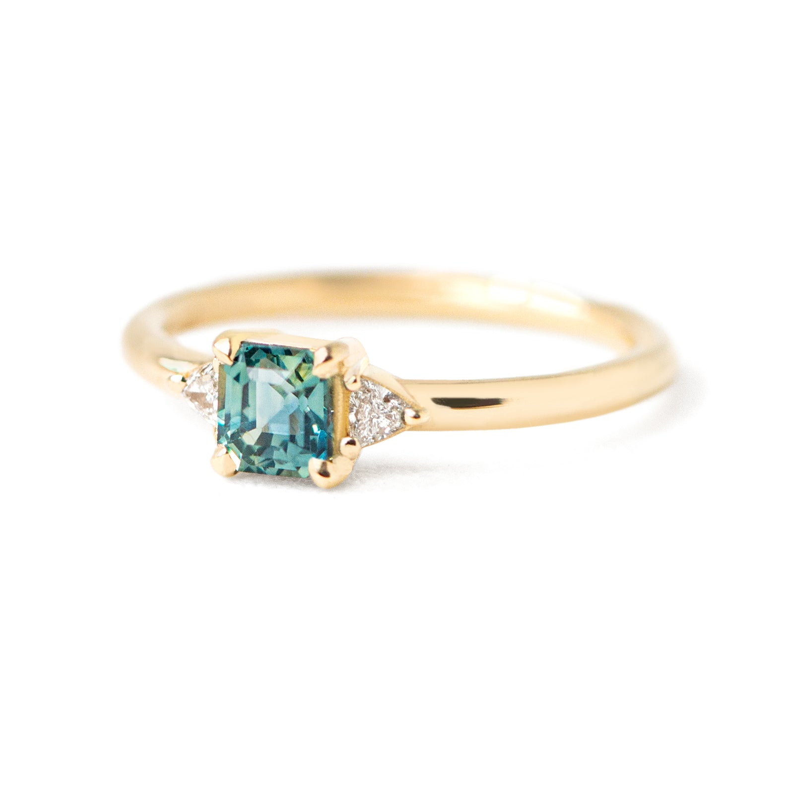 Jamie Park Jewelry - 0.7ct. Teal Sapphire Trillion Diamond Ring