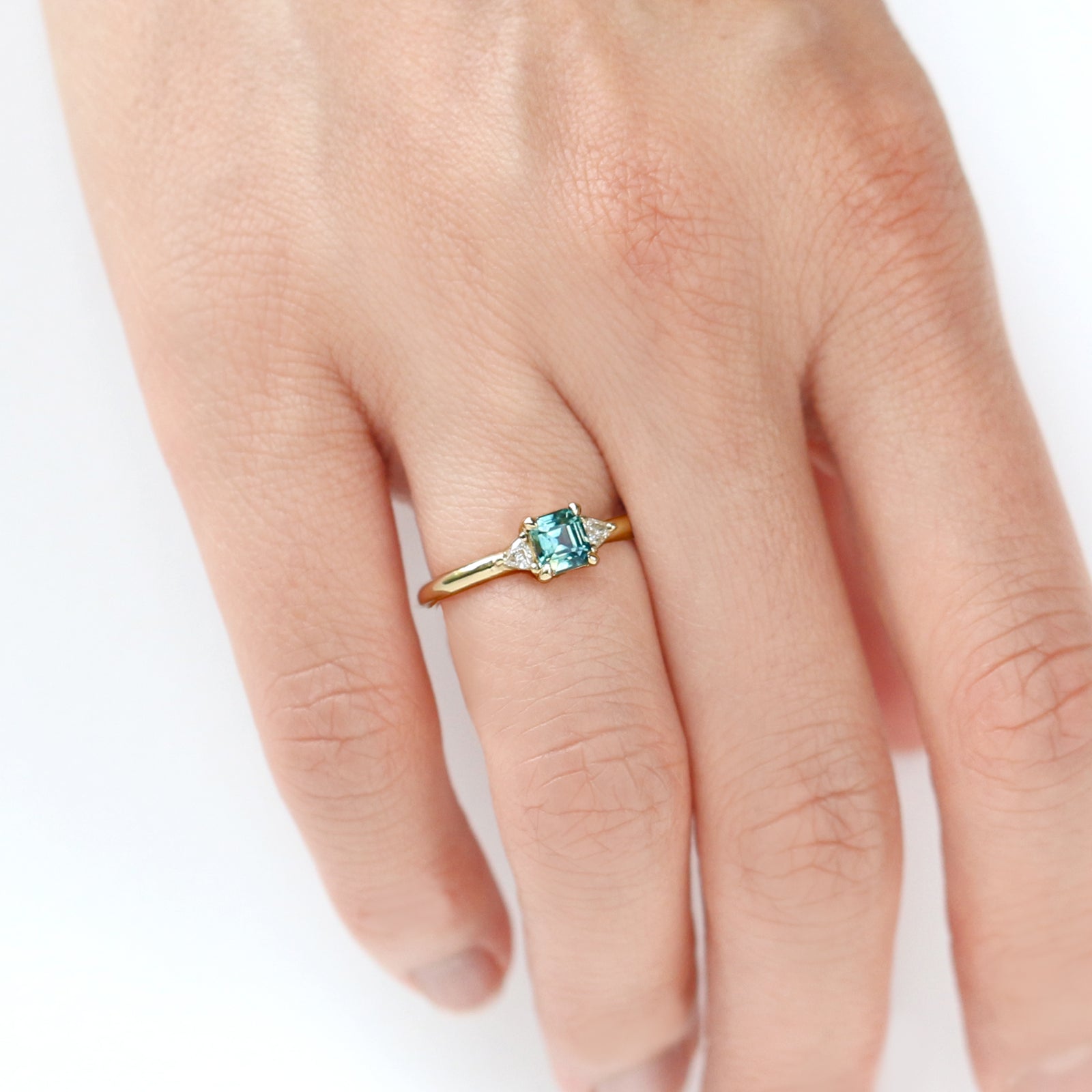 Jamie Park Jewelry - 0.7ct. Teal Sapphire Trillion Diamond Ring