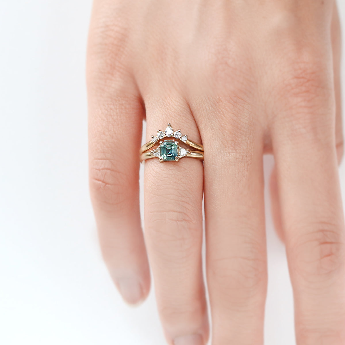 Jamie Park Jewelry - 0.7ct. Teal Sapphire Trillion Diamond Ring