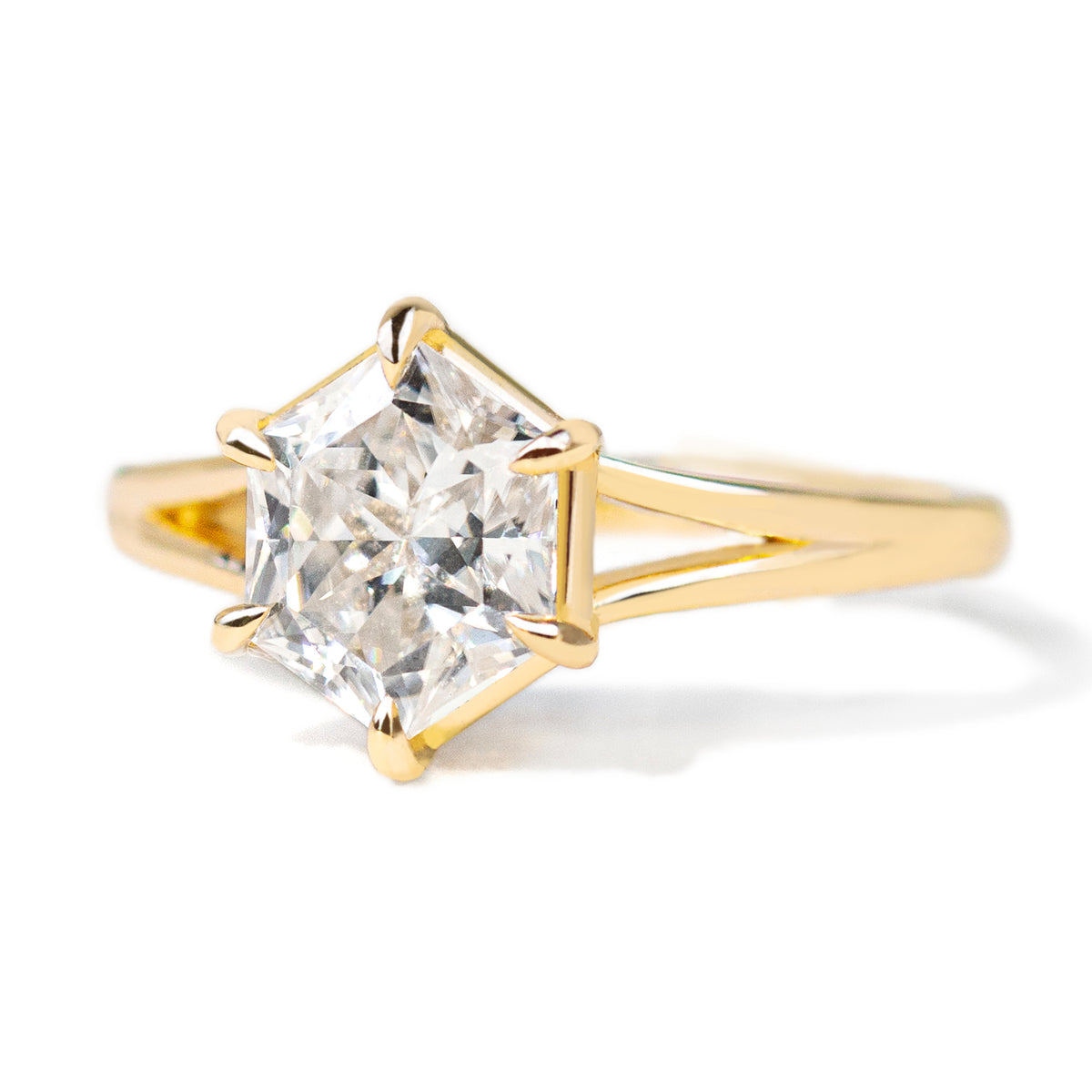 Jamie Park Jewelry -2.5 ct. Hexagon Moissanite Split Shank Ring
