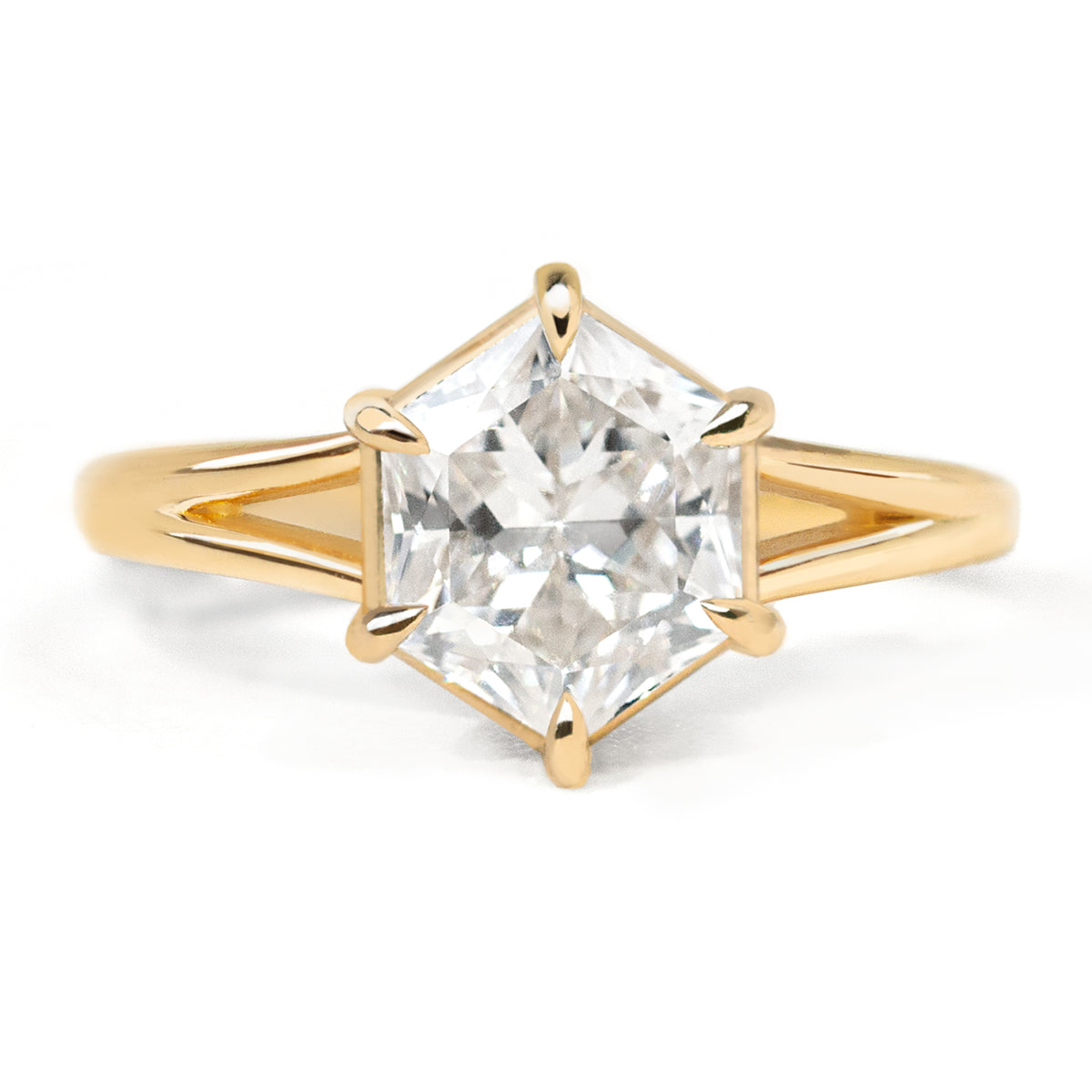 Jamie Park Jewelry -2.5 ct. Hexagon Moissanite Split Shank Ring