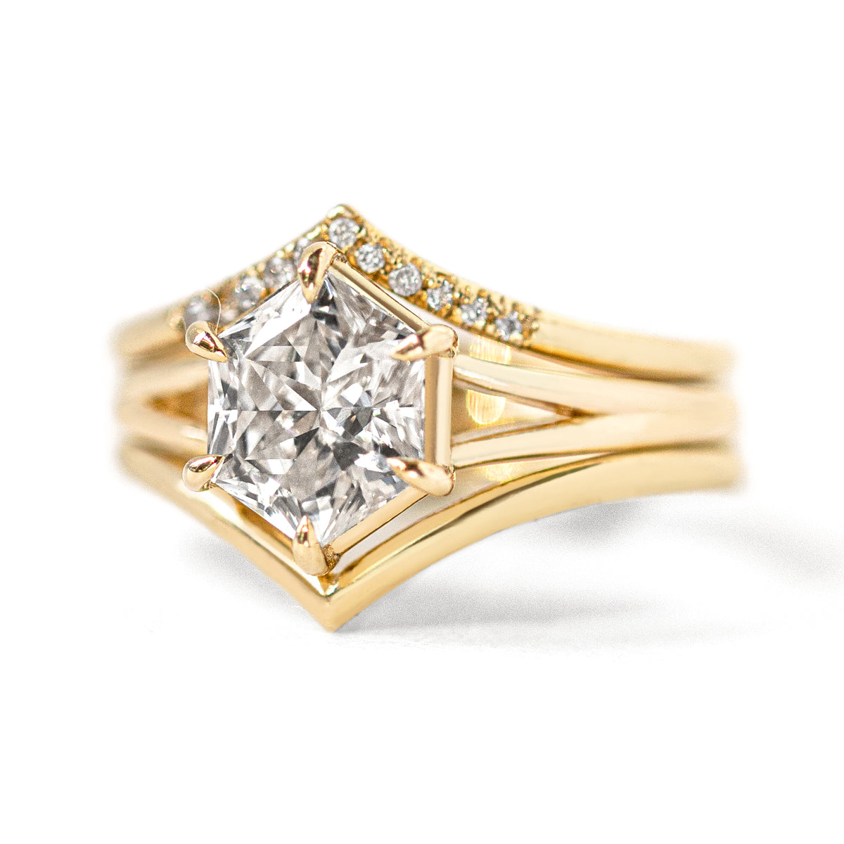 2.5 ct. Hexagon Moissanite Split Shank Ring