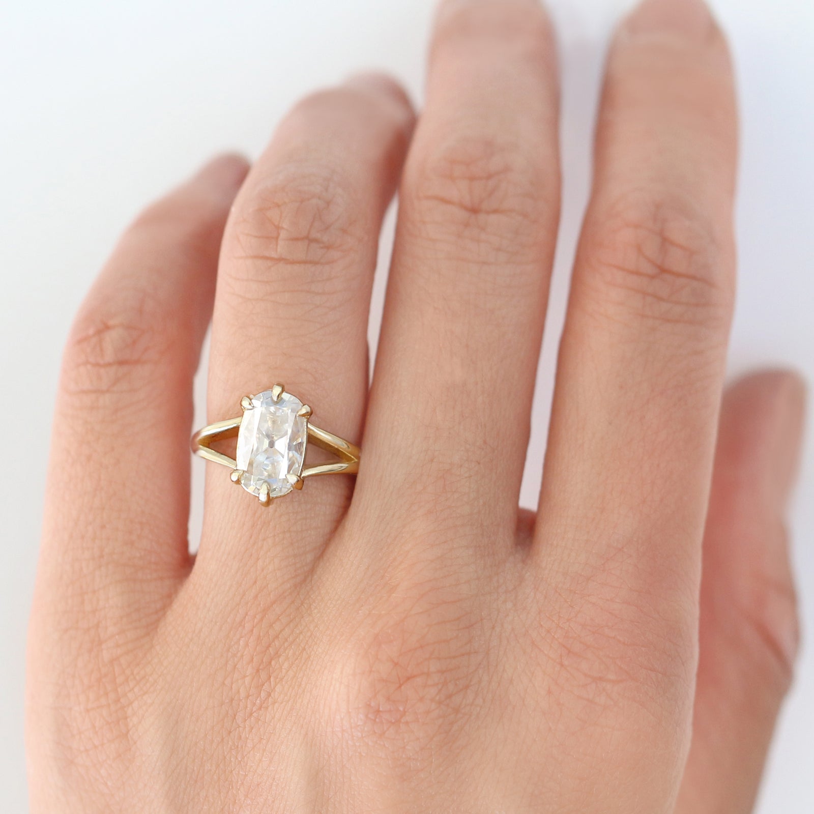 Jamie Park Jewelry 3ct. Old Mine Cushion Cut Moissanite Split Shank Ring