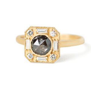 Jamie Park Jewelry - Rustic Bezel Salt and Pepper Diamond Ring