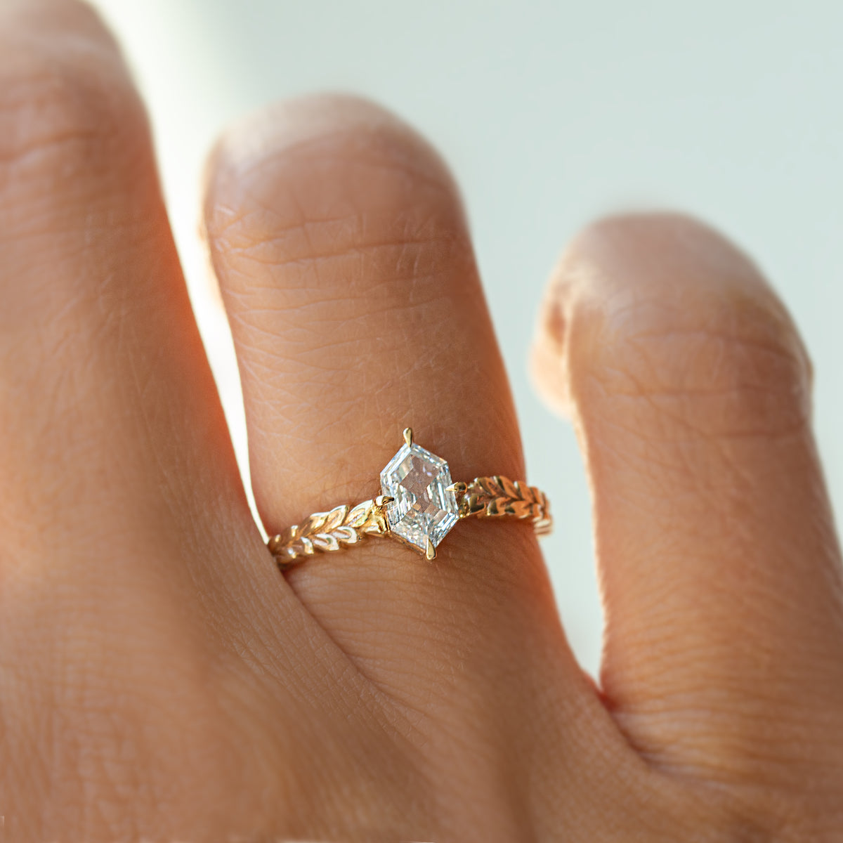 Jamie Park Jewelry | Meadow Dutch Marquise Diamond RingJamie Park Jewelry | Meadow Dutch Marquise Diamond Ring, Hexagon diamond, olive leaf band