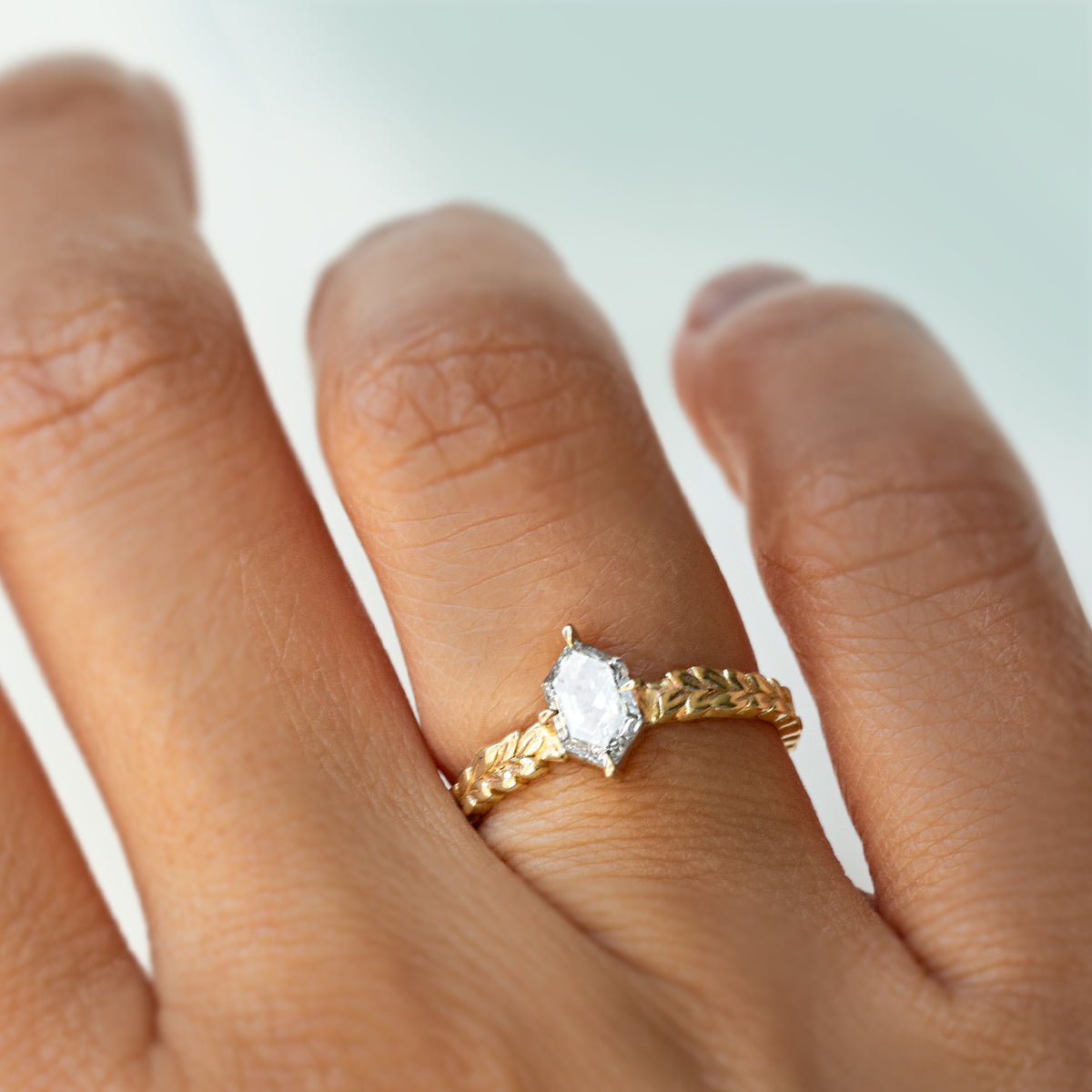 Jamie Park Jewelry | Meadow Dutch Marquise Diamond RingJamie Park Jewelry | Meadow Dutch Marquise Diamond Ring, Hexagon diamond, olive leaf band