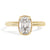 Gold milgrain ring with a 1.5 carat old mine cut diamond on a white background