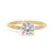 Gold ring with a large diamond and smaller diamonds on the band against a white background