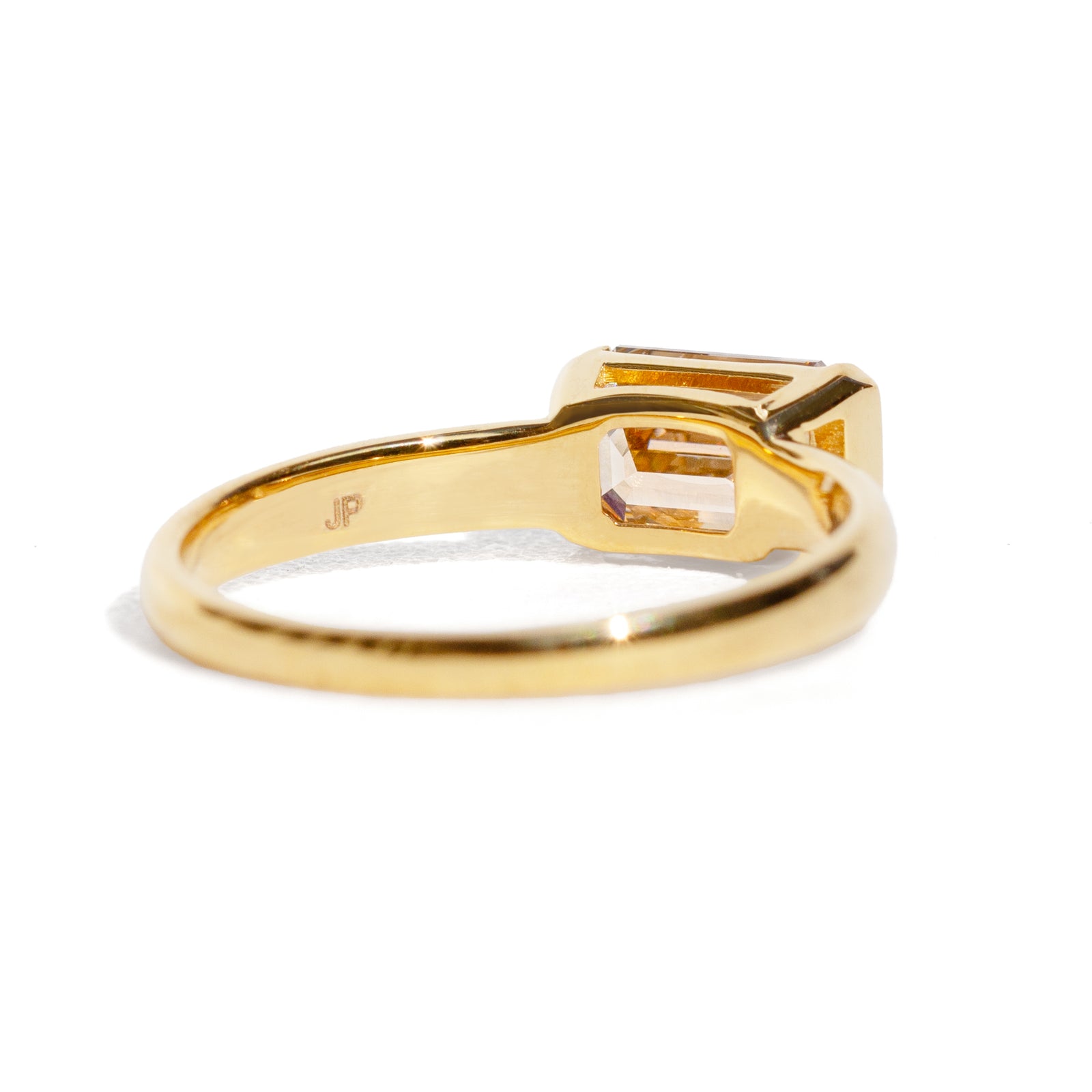 Linea 1.5 ct champagne diamond east-west half-bezel ring in 14K yellow gold