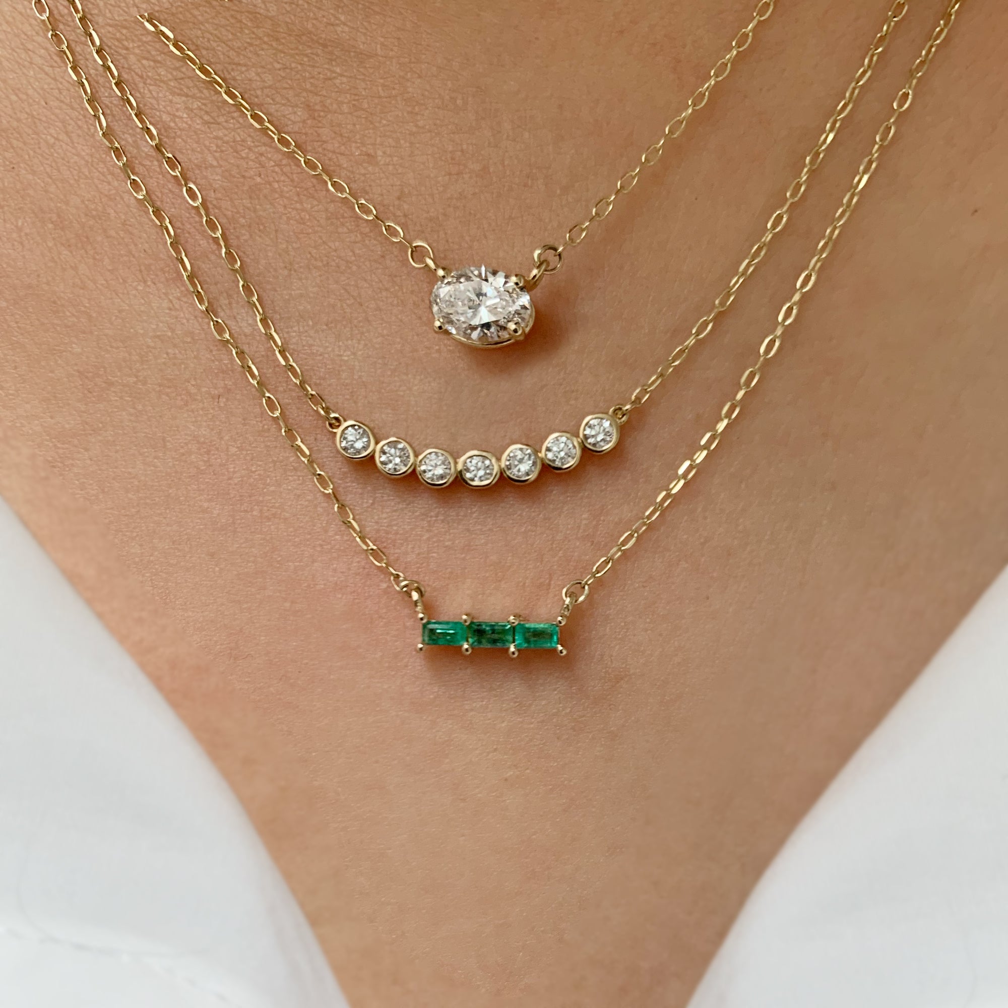 Three Baguette Emerald Necklace