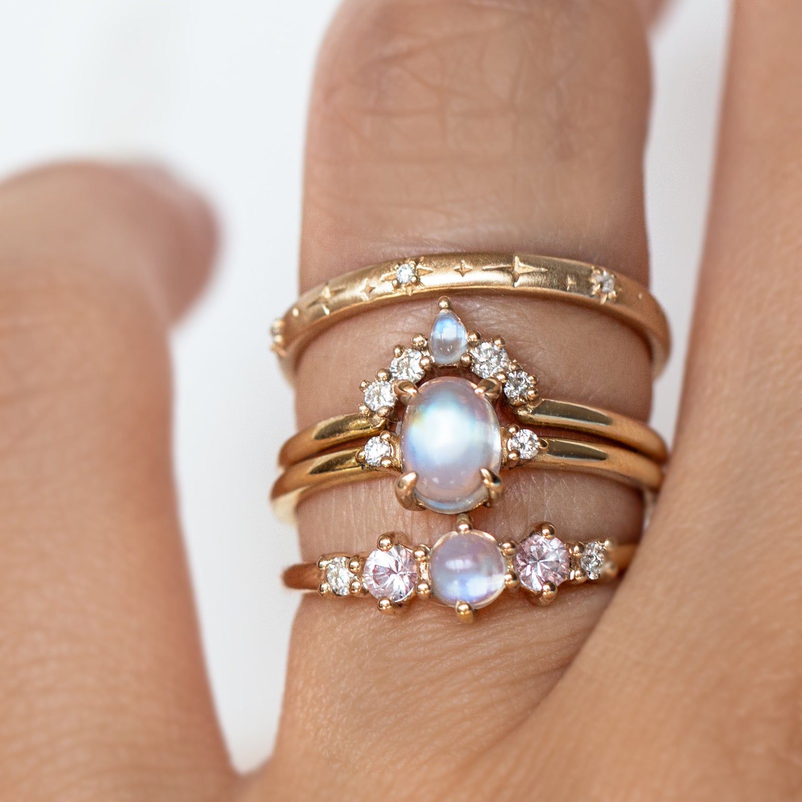 Grace Moonstone Ring and Blossom Contour Band Set