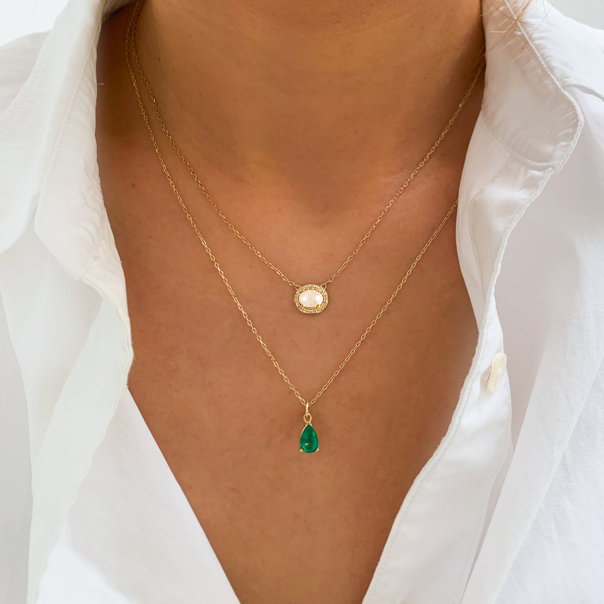 Jamie Park Jewelry - Pear Cut Emerald Necklace Our new Pear Cut Emerald Necklace is the perfect gift for birthdays, Mother's Day, and anniversaries. The stunning green hue of the pear-cut emerald radiates elegance and sophistication. This simple yet stylish necklace is great for the office, night outs, or any occasion.