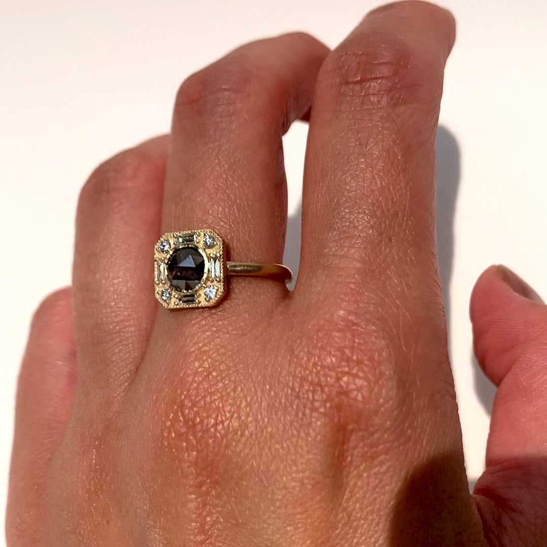 Rustic Bezel Salt and Pepper Diamond RingJamie Park Jewelry - Rustic Bezel Salt and Pepper Diamond Ring