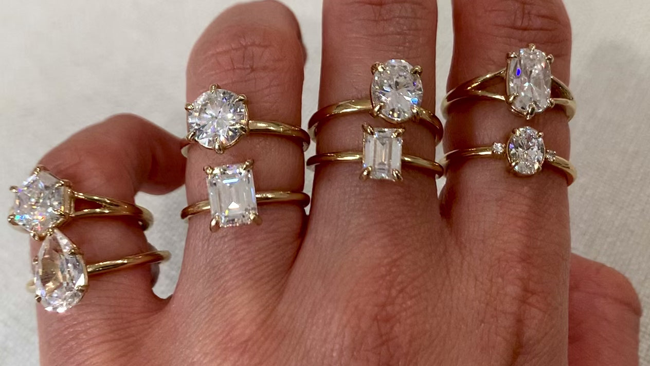 Jamie Park Jewelry - 2ct Pear Cut Lab Diamond Ring Jamie Park Jewelry | Sunshine Pear Cut Ring The Sunshine Pear Cut Solitaire Ring beautifully blends modern style with elegance. Available with lab white sapphire, moissanite, or IGI certified diamond, this ring is sure to sparkle and impress. The five-prong design ensures the center stone is securely held. The size shown is 2.5ct.